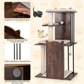 Arranhador Torre para gatos para gatos 60 x 40 x 112 cm de interior de madeira para gatinhos com postes para arranhar de sisal Bolas pendentes Almofad