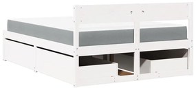 Cama com gavetas e colchão 140x190 cm pinho maciço branco