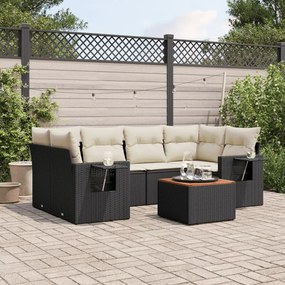 vidaXL 7 pcs conjunto de sofás p/ jardim c/ almofadões vime PE preto
