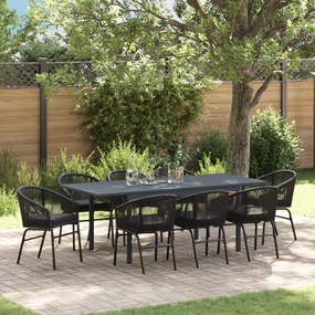 Conjunto de Jantar para Jardim vidaXL de 10 Peças com Almofadas Preto Ráfia Sintética