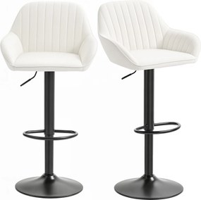 Conjunto de 2 Bancos de Bar Giratórios Bancos Altos de Cozinha com Altura Ajustável 50,5x50x87-107 cm Creme