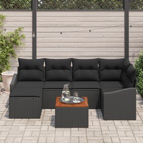Conjunto de Sofá de Jardim 7 Peças com Almofadas Preto Vime Sintético