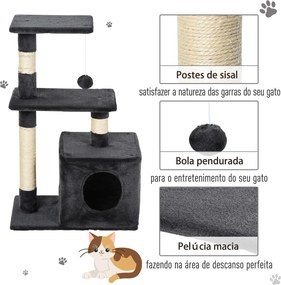 Arranhador para Gatos 50x30x81,5 cm Centro de Atividades para Gatos com Poste de Sisal Plataformas e Caverna Cinza