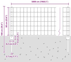 Cerca Euro com 11 Postes em Prata 0.6x50 m de Aço