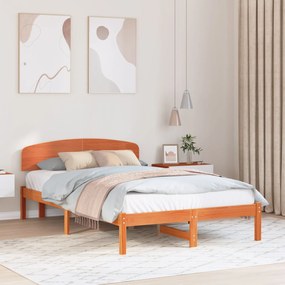 Estrado de Cama com Cabeceira Castanho Encerado 140x190 cm Madeira Sól
