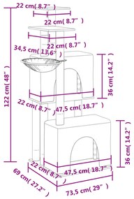 Árvore para gatos c/ postes arranhadores sisal 122 cm cor creme