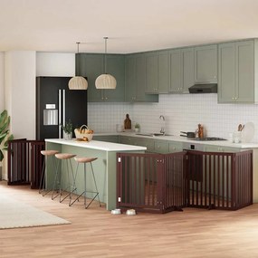 vidaXL Portão cães c/ porta dobrável 10 painéis 800 cm álamo castanho