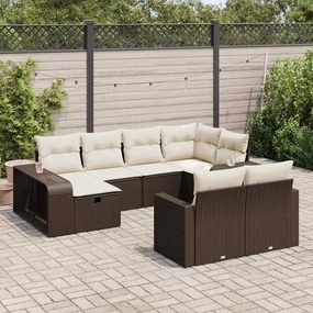 vidaXL 10 pcs conj. sofás jardim com almofadões vime PE castanho