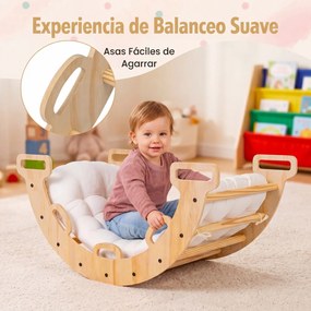 Arco de escalada 3 em 1 bebés Montessori em madeira com almofada e baloiço para interior, a partir de 1 ano, 81 x 48,5 x 38,5 cm, natural