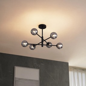 Plafond moderno preto com vidro fumado 6 luzes - Ryan