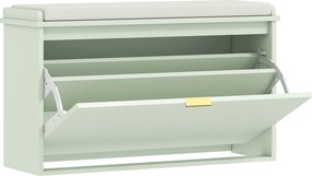 Banco Sapateira com Assento Acolchoado Gaveta Rebatível Prateleira Ajustável para Entrada ou Quarto 80x26x47,5 cm Verde Claro