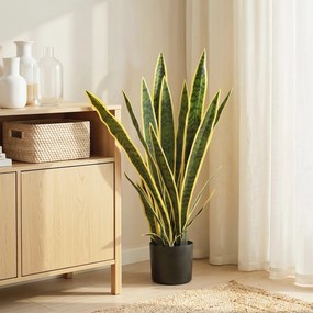 Planta Artificial Sanseviéria com Vaso, 15 x 15 x 77 cm, 21 Folhas Ajustáveis, Verde