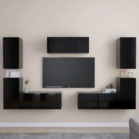 vidaXL 7 pcs conjunto de móveis de TV derivados de madeira preto