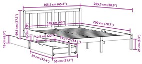 Cama sem colchão 160x200 cm madeira pinho maciço castanho-mel