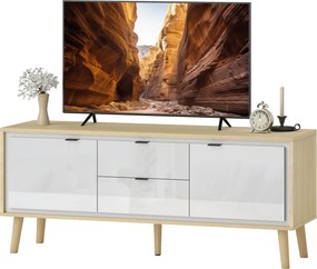 Móvel para televisão, adequado para ecrãs até 55 polegadas, 2 portas de alto brilho, 2 gavetas silenciosas, 120 x 35 x 50 cm, branco