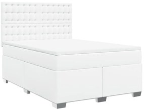 Cama com molas/colchão 140x200 cm couro artificial branco