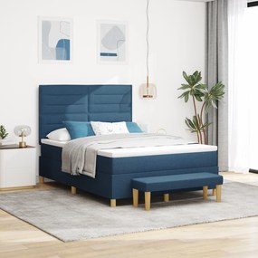 vidaXL Cama Box Spring com Colchão e Banco Azul 140x190 cm Tecido