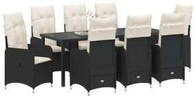 Conjunto de Jantar de Jardim de 9 Peças com Almofadas Pretas em Rattan