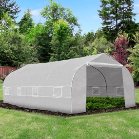 Outsunny Estufa de jardim tipo túnel com 8 janelas respiráveis ​​e porta de enrolar com zíper de aço 600x300x200 cm Branco