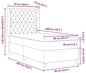 Cama Box Spring com Colchão Cinza Escuro 90x200 cm em Veludo