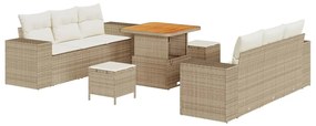 Conjunto de Sofá de Jardim de 9 Peças com Almofadas, Rattan Poliéster