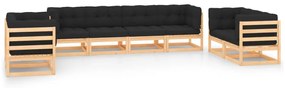 8 pcs conjunto lounge de jardim c/ almofadões pinho maciço
