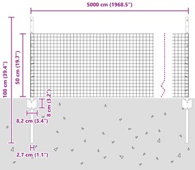 Cerca de Fio Telado com 22 Postes em Prata 0.5x50 m de Aço