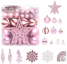 65 pcs conjunto de enfeites de Natal rosa/vermelho/branco