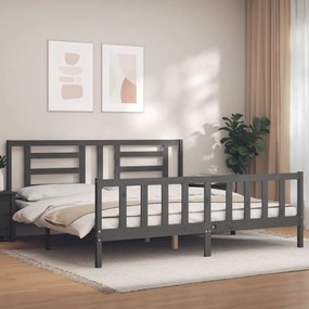 vidaXL Estrutura de cama com cabeceira 200x200 cm madeira maciça cinza