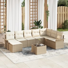 Conjunto de Sofá de Jardim com 9 peças e Almofadas de Rattan de Políme