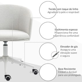 Cadeira de Escritório Giratória com Tecido de Linho Sintético Cadeira de Escritório Ergonómica com Altura Ajustável Apoio para os Braços e Assento Acolchoado Carga 120kg 57x56x70-78cm Cinza