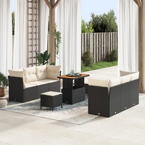 Conjunto de Sofás de Jardim de 9 Peças com Almofadas Preto Vime PE Acácia