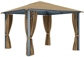 Gazebo com cortina 300x300 cm alumínio cinzento-acastanhado
