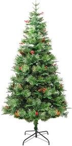 Árvore de Natal com pinhas pré-iluminada 225 cm PVC e PE verde