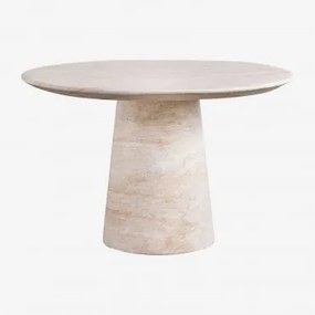 Mesa De Jantar Redonda Ø120 Cm Em Cimento Look Travertino Noemi Travertine - Sklum