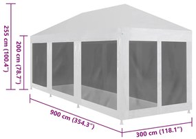 Tenda para festas com 8 paredes laterais em rede 9x3 m
