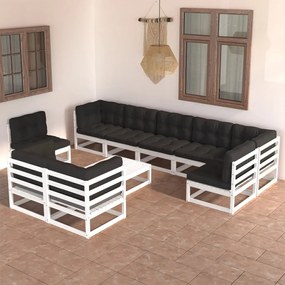 vidaXL 10 pcs conjunto lounge de jardim c/ almofadões pinho maciço