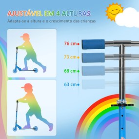 Trotinete para Crianças Dobrável com Luzes e Música 4 Alturas Ajustável Rodas Brilhantes e Pedal LED 67x60x63-76 cm Azul