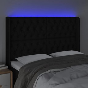 Cabeceira de cama c/ luzes LED tecido 163x16x118/128 cm preto