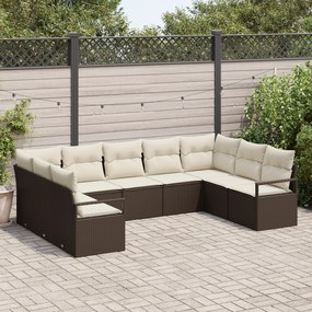 Conjunto de Sofás de Jardim vidaXL de 9 Peças com Almofadas Castanho V