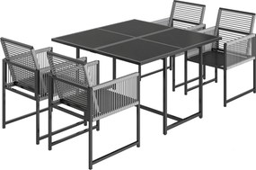 Outsunny Conjunto de móveis de jardim 5 peças Mesa de vidro com 4 cadeiras respiráveis dobráveis encosto trançado em corda | Aosom Portugal