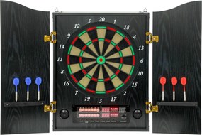 Alvo Eletrónico com 6 Dardos de Ponta Macia e 24 Pontas de Substituição 2 Ecrãs LED Avisos de Voz até 8 Jogadores com 25 Jogos