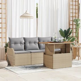 Conjunto de Sofás para Jardim vidaXL com Almofadas Bege e Rattan Polié