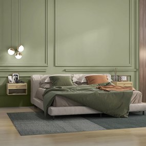 Conjunto de 2 Mesas de Cabeceiras Suspensas com Compartimento Aberto e Gaveta com Frente em Vime 40x34x23 cm Madeira