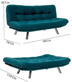 Sofá-cama de 3 lugares Misa – Verde Petróleo – 52x175x40 cm