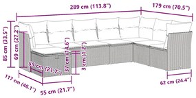 8 pcs conjunto sofás de jardim c/ almofadões vime PE castanho