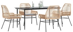 vidaXL Conjunto jantar jardim 5 peças almofadas vidro vime PE castanho