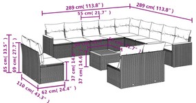 14 pcs conjunto de sofás p/ jardim c/ almofadões vime PE preto