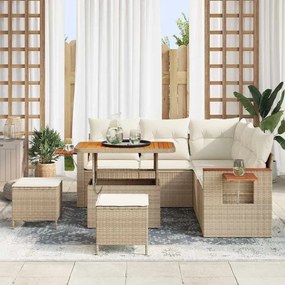 Conjunto de Sofá de Jardim com 8 Peças e Almofadas Bege Rattan Poliést