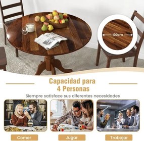 Mesa de jantar redonda de 100 cm para 4 pessoas em madeira de cauchu com base em pedestal para sala de estar e sala de jantar Cor Nogueira